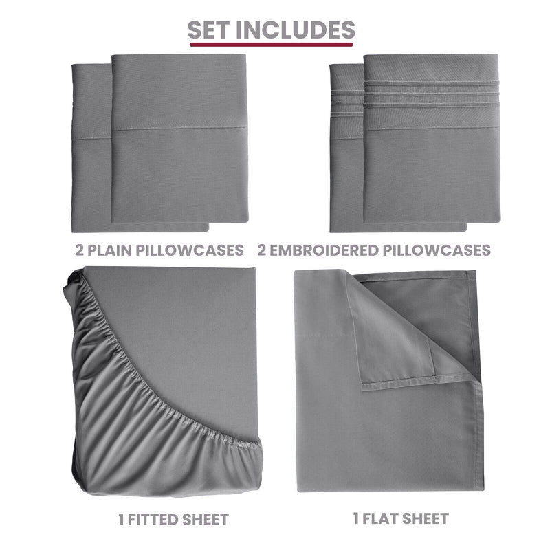 6 Piece Bed Sheet Set 1800 Series Microfiber Comfort Deep Pocket Hotel Bed Sheet