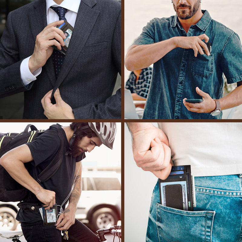 Men Leather Magnetic Front Pocket Wallet Money Clip Slim ID Credit Card Holder
