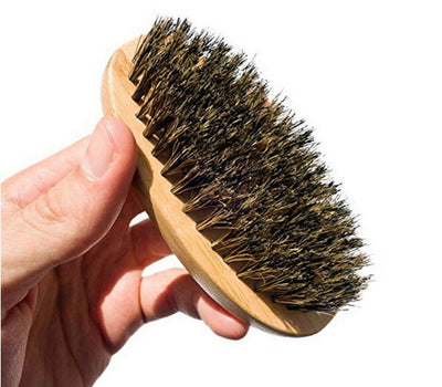 Men's Boar Hair Beard Brush - Soft Bristle Mustache Grooming, Oval Wood Handle