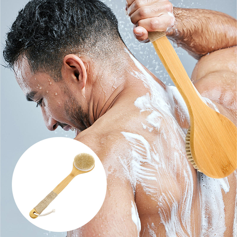 Bath Body Brush Soft Bristles Shower Back Scrubber Anti-Slip Long Bamboo Handle