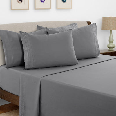 6 Piece Bed Sheet Set 1800 Series Microfiber Comfort Deep Pocket Hotel Bed Sheet
