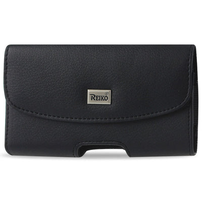 Full Leather Black Large Belt Clip Cell Phone Pouch Fits Thick Case