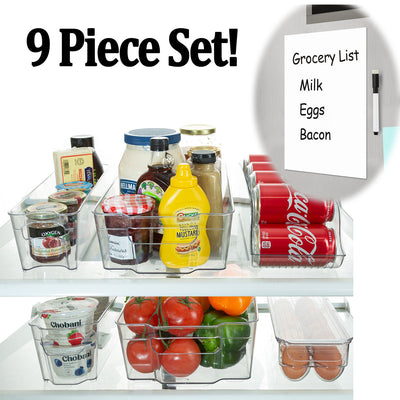 Fridge Organizer Bins Stackable Fridge Storage Containers 6 Piece with Bonus Magnetic Whiteboard