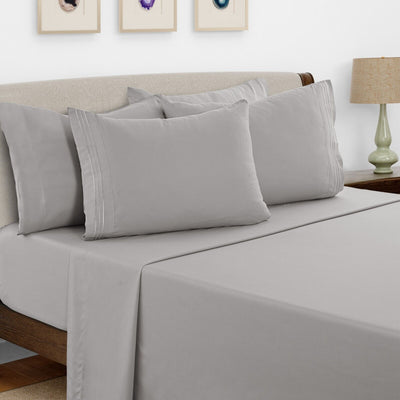 6 Piece Bed Sheet Set 1800 Series Microfiber Comfort Deep Pocket Hotel Bed Sheet