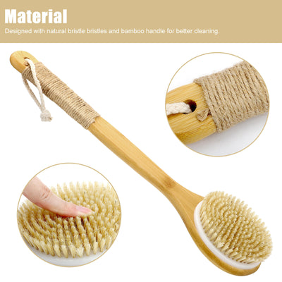 Bath Body Brush Soft Bristles Shower Back Scrubber Anti-Slip Long Bamboo Handle