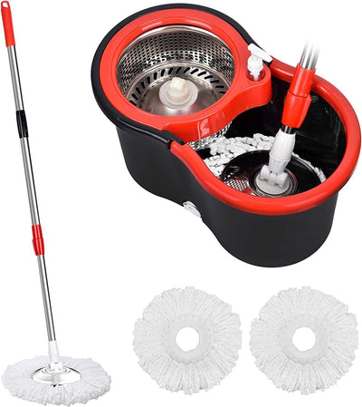 Rotating Head Easy Spin Dry Floor Mop Bucket with 3x Head Microfiber Spinning