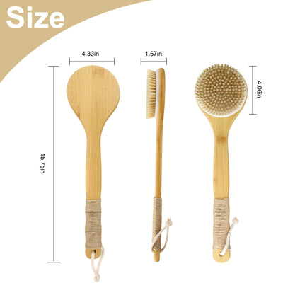 Bath Body Brush Soft Bristles Shower Back Scrubber Anti-Slip Long Bamboo Handle