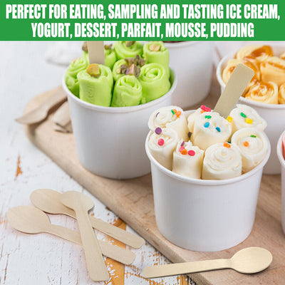 4" Mini Wooden Spoons 100Ct Disposable Test Biodegradable Compostable Birchwood