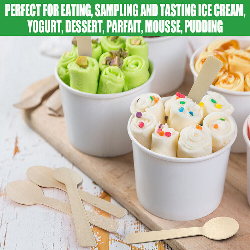4" Mini Wooden Spoons 100Ct Disposable Test Biodegradable Compostable Birchwood