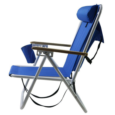 Beach Chair Folding Portable Chair Blue Solid Construction with Cup Holder
