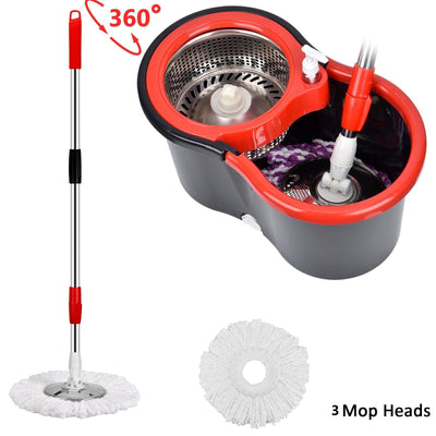 Rotating Head Easy Spin Dry Floor Mop Bucket with 3x Head Microfiber Spinning