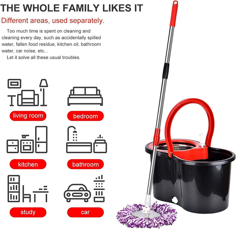 Rotating Head Easy Spin Dry Floor Mop Bucket with 3x Head Microfiber Spinning