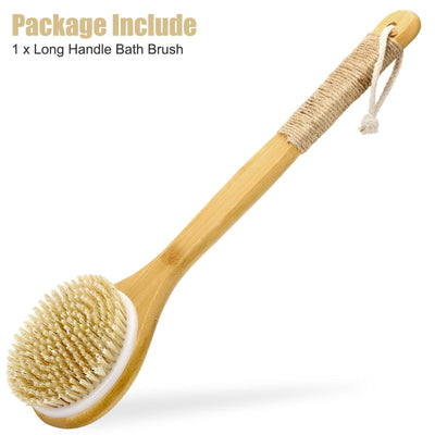 Bath Body Brush Soft Bristles Shower Back Scrubber Anti-Slip Long Bamboo Handle