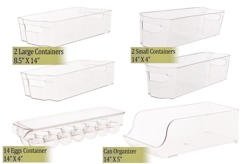 Fridge Organizer Bins Stackable Fridge Storage Containers 6 Piece with Bonus Magnetic Whiteboard