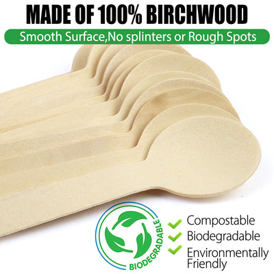 4" Mini Wooden Spoons 100Ct Disposable Test Biodegradable Compostable Birchwood