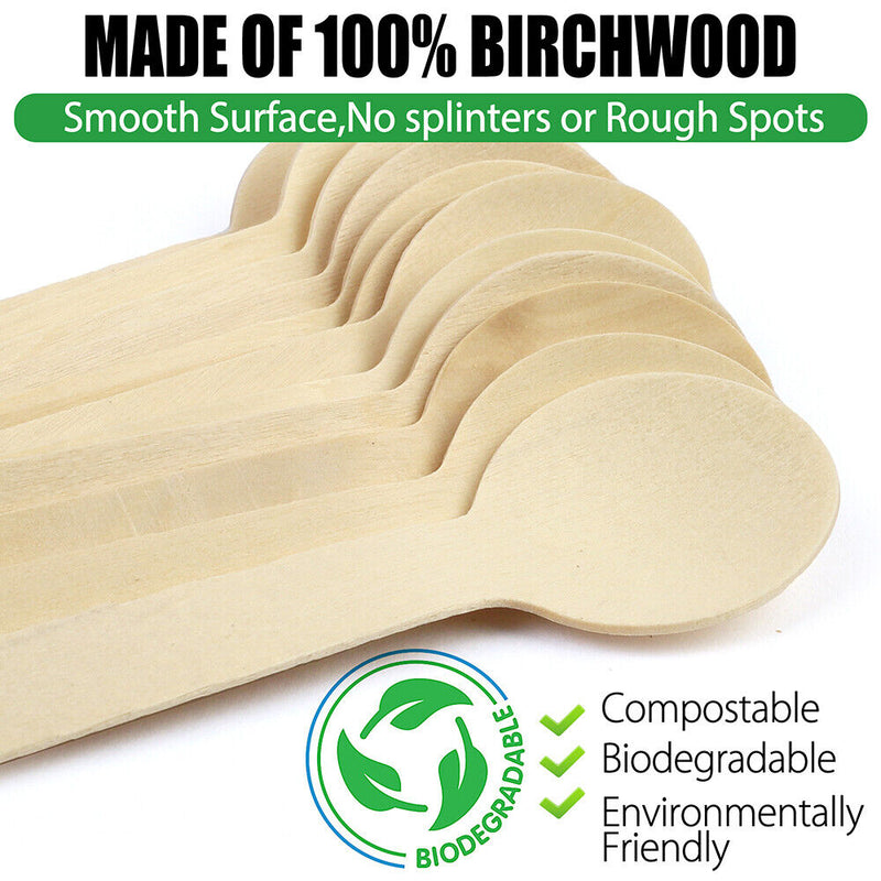 4" Mini Wooden Spoons 100Ct Disposable Test Biodegradable Compostable Birchwood