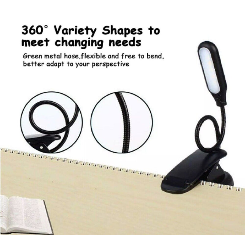 Flexible Clip-On LED Light Lamp - for Book Reading Tablet Laptop PC Ereader