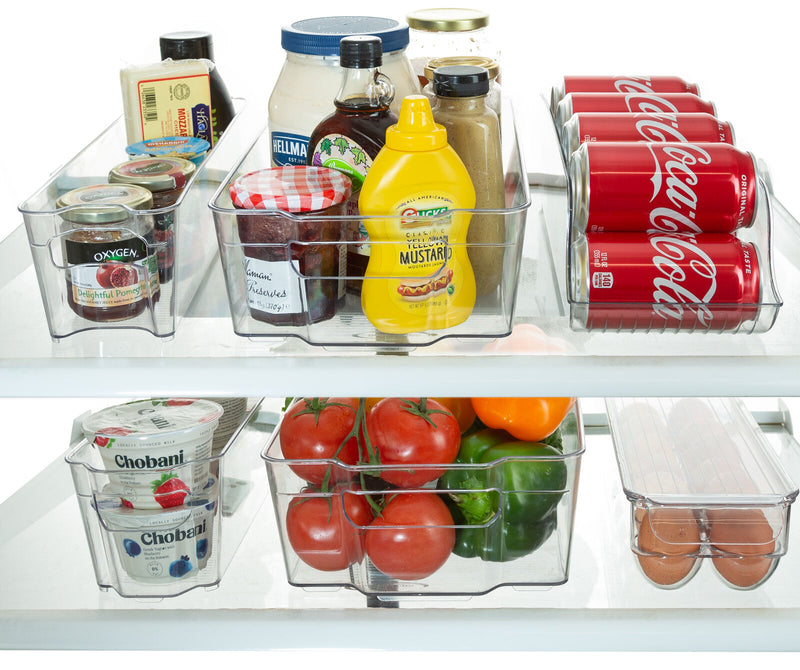 Fridge Organizer Bins Stackable Fridge Storage Containers 6 Piece with Bonus Magnetic Whiteboard