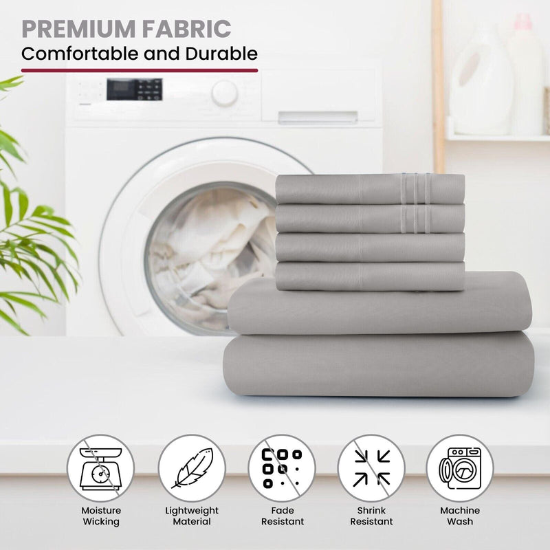 6 Piece Bed Sheet Set 1800 Series Microfiber Comfort Deep Pocket Hotel Bed Sheet