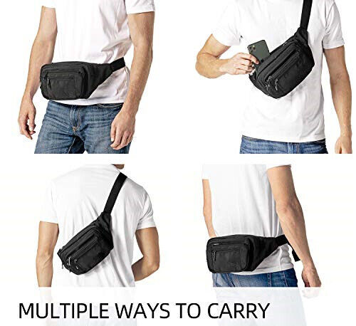 Genuine Leather Black Fanny Pack Stylish Waist Bag for Travel, Purse, and Hip Belt Carry On