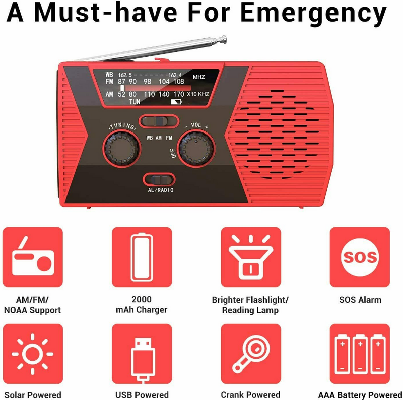 Emergency Radio NOAA Weather Radio Solar Radio Hand Crank AM FM Radio with LED Flashlight