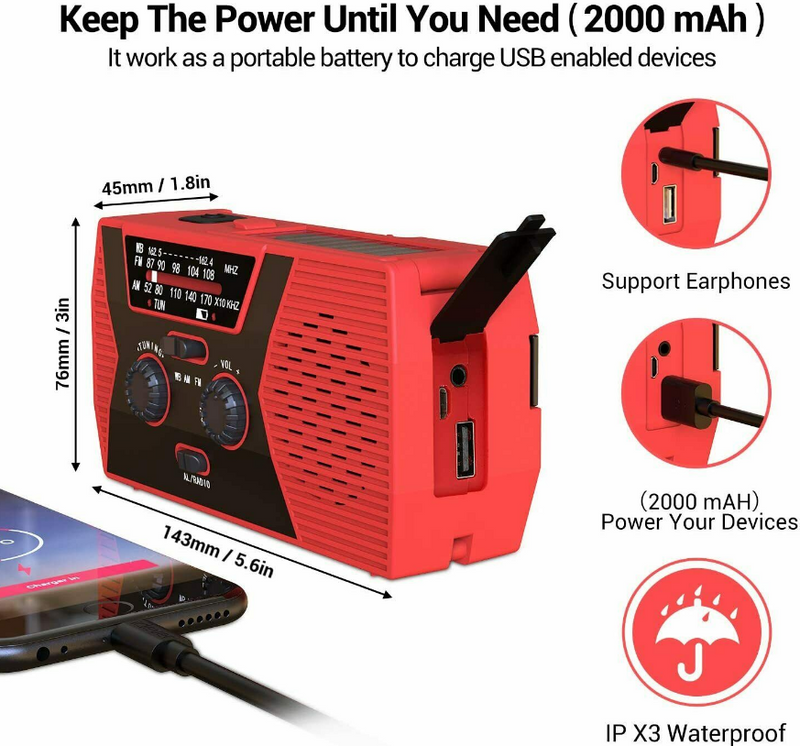 Emergency Radio NOAA Weather Radio Solar Radio Hand Crank AM FM Radio with LED Flashlight