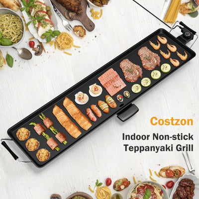 Electric Teppanyaki Table Top Grill Griddle with Adjustable Temperature