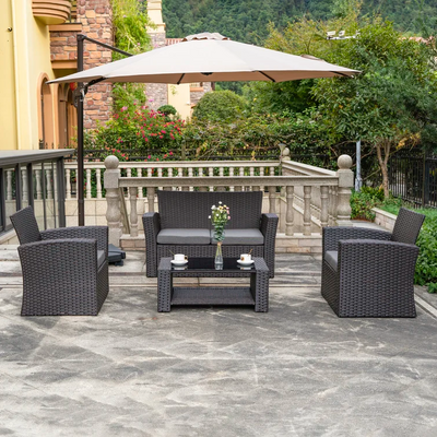 4-Person Outdoor Patio Rattan Furniture Set, Alfresco Garden Outdoor Patio Wicker Chairs and Coffee Table