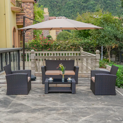 4-Person Outdoor Patio Rattan Furniture Set, Alfresco Garden Outdoor Patio Wicker Chairs and Coffee Table