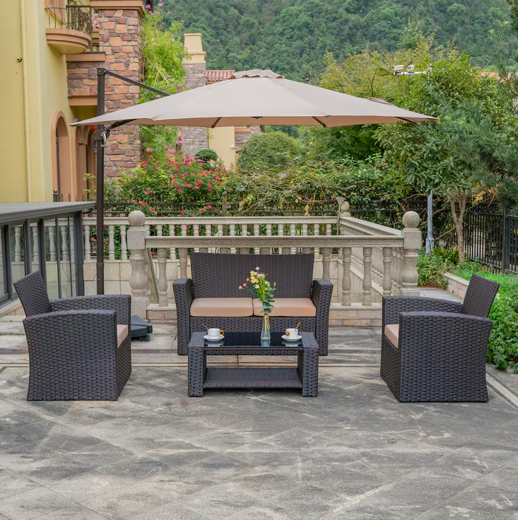 4-Person Outdoor Patio Rattan Furniture Set, Alfresco Garden Outdoor Patio Wicker Chairs and Coffee Table