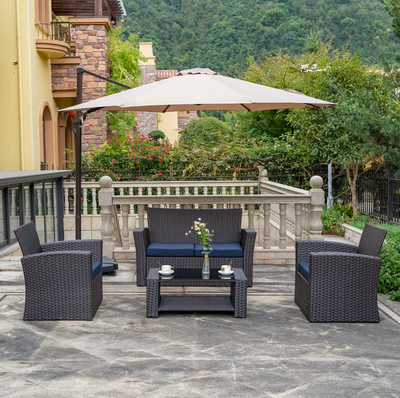 4-Person Outdoor Patio Rattan Furniture Set, Alfresco Garden Outdoor Patio Wicker Chairs and Coffee Table