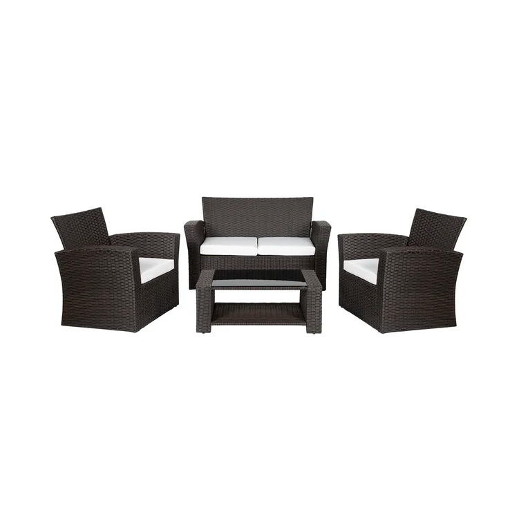 4-Person Outdoor Patio Rattan Furniture Set, Alfresco Garden Outdoor Patio Wicker Chairs and Coffee Table