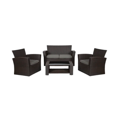 4-Person Outdoor Patio Rattan Furniture Set, Alfresco Garden Outdoor Patio Wicker Chairs and Coffee Table