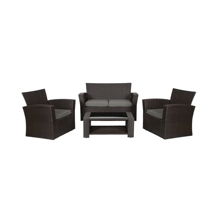 4-Person Outdoor Patio Rattan Furniture Set, Alfresco Garden Outdoor Patio Wicker Chairs and Coffee Table