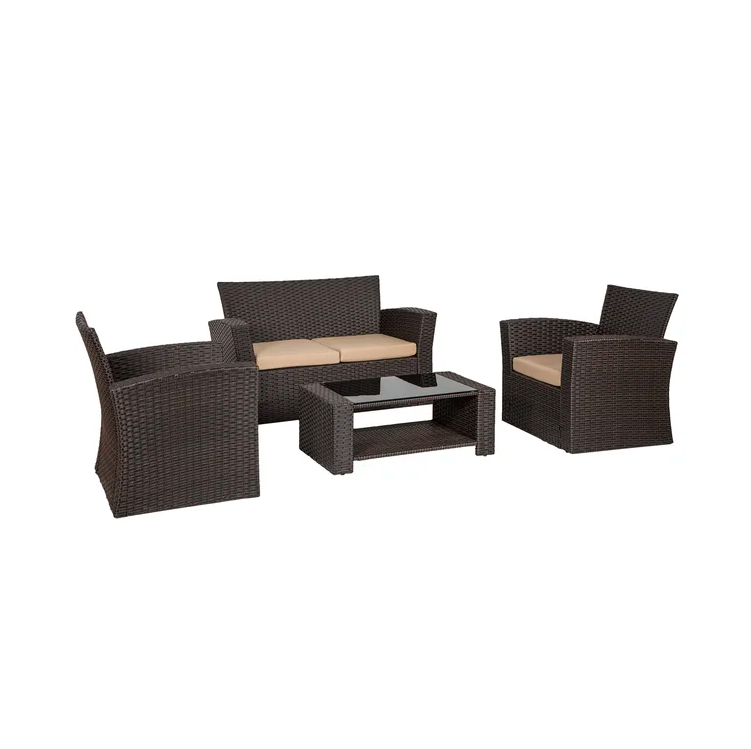 4-Person Outdoor Patio Rattan Furniture Set, Alfresco Garden Outdoor Patio Wicker Chairs and Coffee Table