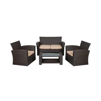 4-Person Outdoor Patio Rattan Furniture Set, Alfresco Garden Outdoor Patio Wicker Chairs and Coffee Table