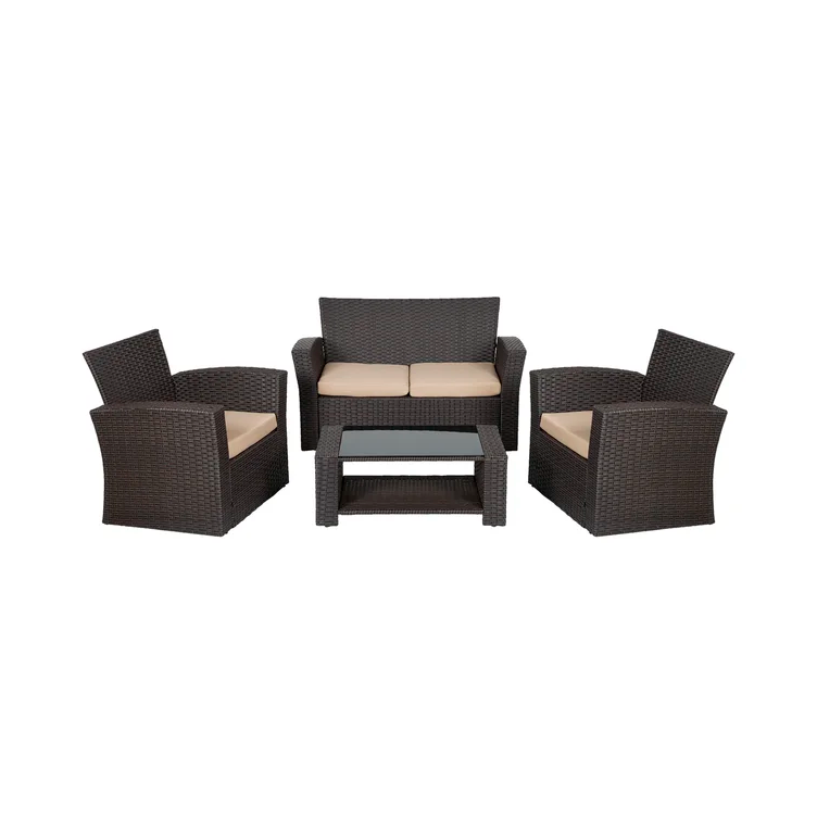 4-Person Outdoor Patio Rattan Furniture Set, Alfresco Garden Outdoor Patio Wicker Chairs and Coffee Table
