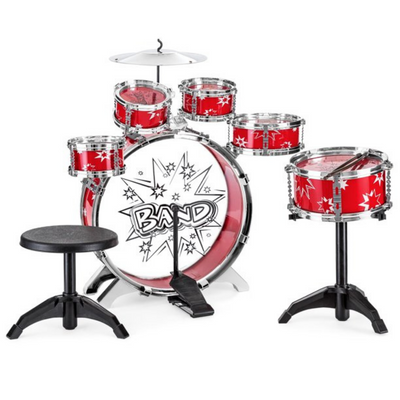 11Pcs Kid's Starter Drums Set Kit Bass Tom Snare Drums Cymbal Drumsticks Foot Pedal & Stool