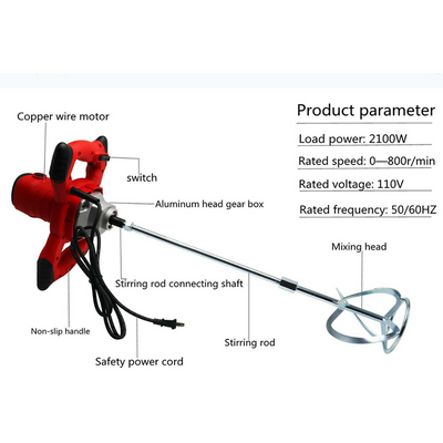 2100W Electric Cement Mortar Mixer Portable Concrete Mixer Paint Tile Plaster Rotary Mixing Drill