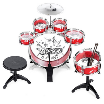 11Pcs Kid's Starter Drums Set Kit Bass Tom Snare Drums Cymbal Drumsticks Foot Pedal & Stool