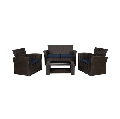 4-Person Outdoor Patio Rattan Furniture Set, Alfresco Garden Outdoor Patio Wicker Chairs and Coffee Table