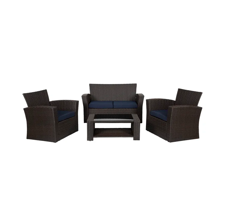 4-Person Outdoor Patio Rattan Furniture Set, Alfresco Garden Outdoor Patio Wicker Chairs and Coffee Table