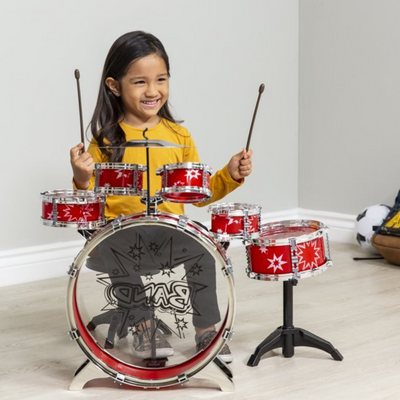 11Pcs Kid's Starter Drums Set Kit Bass Tom Snare Drums Cymbal Drumsticks Foot Pedal & Stool