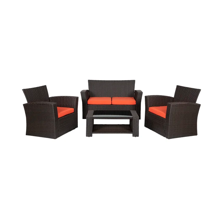 4-Person Outdoor Patio Rattan Furniture Set, Alfresco Garden Outdoor Patio Wicker Chairs and Coffee Table