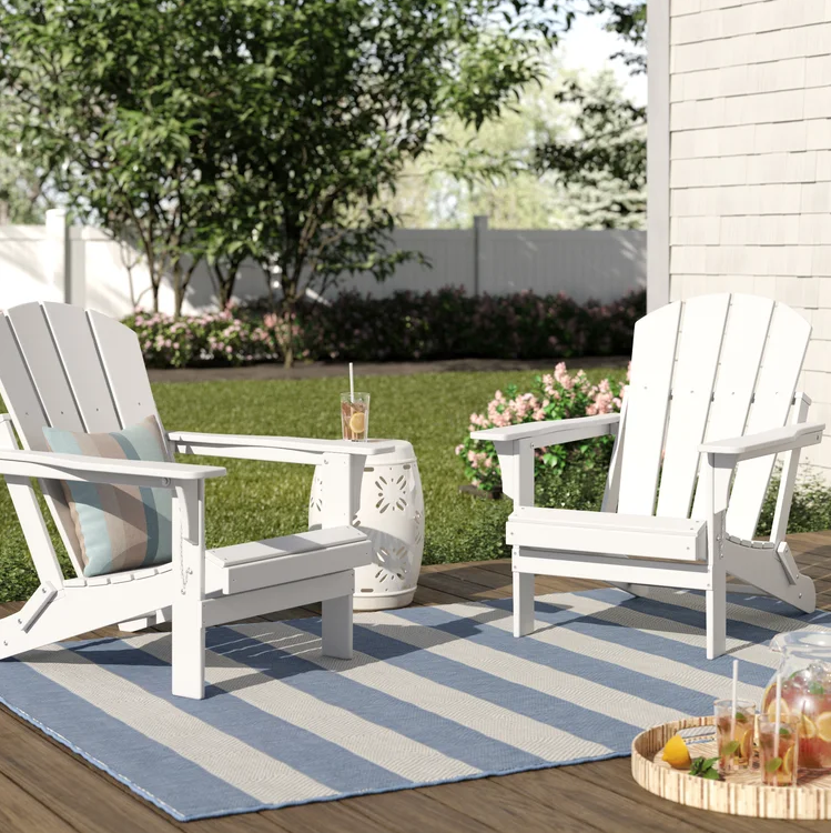 2 Pcs Folding Adirondack Chair Outdoor Patio Garden Deck Lounge Chairs