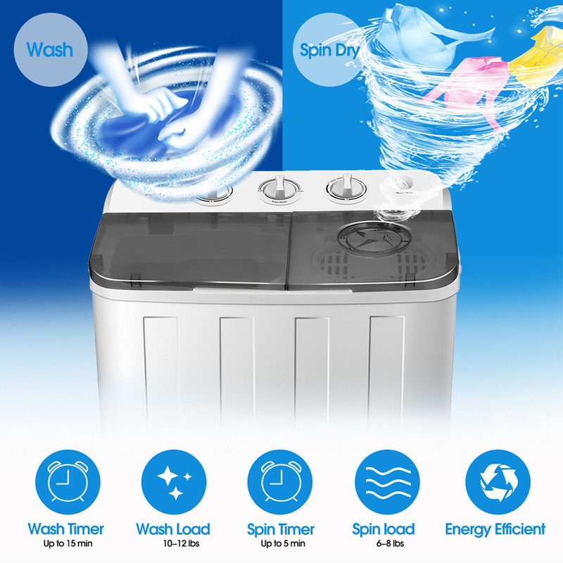 17lbs Portable Mini Twin Tub Compact Washing Machine Washer Spin Dryer with Hose