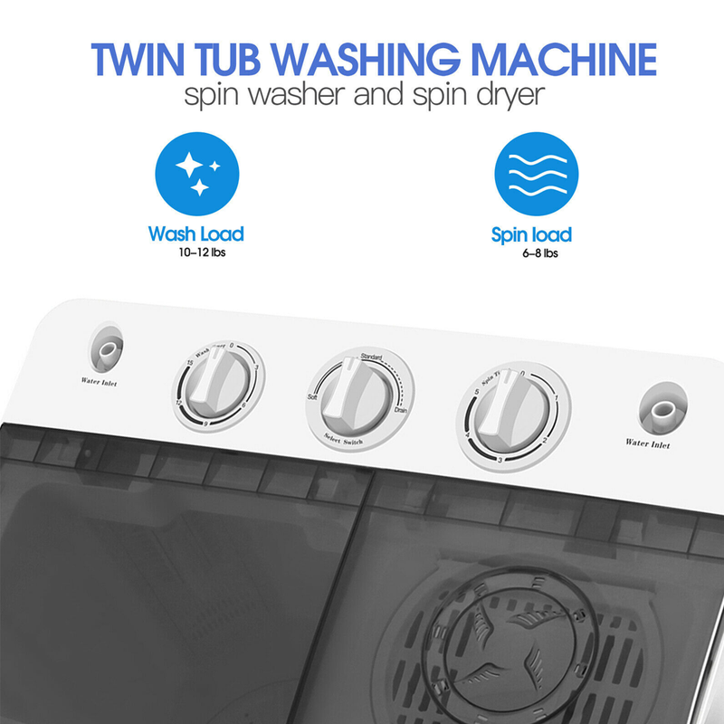 17lbs Portable Mini Twin Tub Compact Washing Machine Washer Spin Dryer with Hose