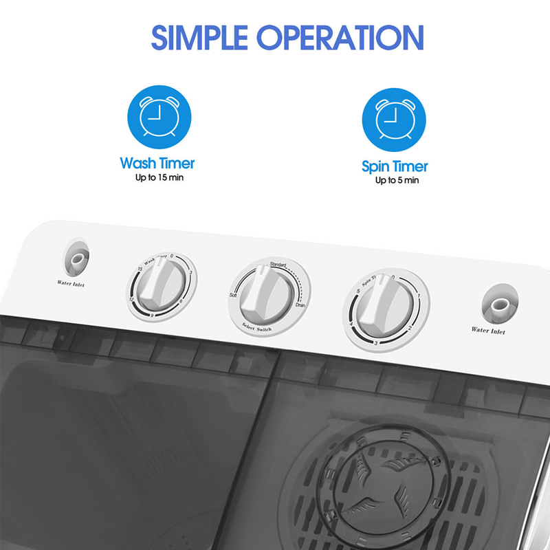 17lbs Portable Mini Twin Tub Compact Washing Machine Washer Spin Dryer with Hose