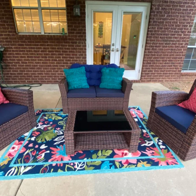 4-Person Outdoor Patio Rattan Furniture Set, Alfresco Garden Outdoor Patio Wicker Chairs and Coffee Table