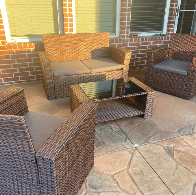 4-Person Outdoor Patio Rattan Furniture Set, Alfresco Garden Outdoor Patio Wicker Chairs and Coffee Table